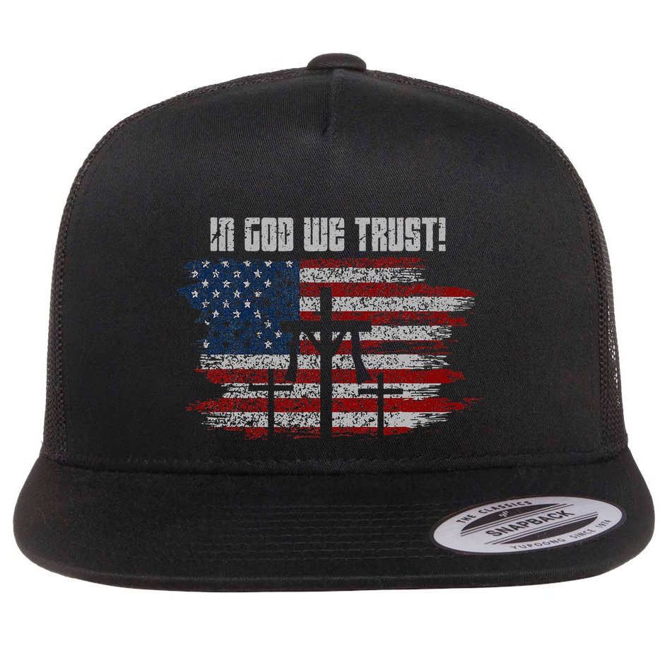 In God We Trust American Christian Bible Verse Flat Bill Trucker Hat