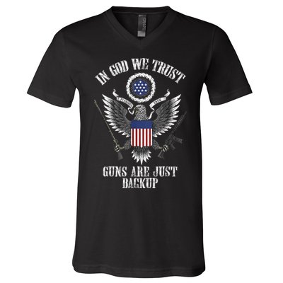 In God We Trust Guns Are Just Backup V-Neck T-Shirt