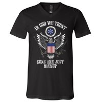 In God We Trust Guns Are Just Backup V-Neck T-Shirt