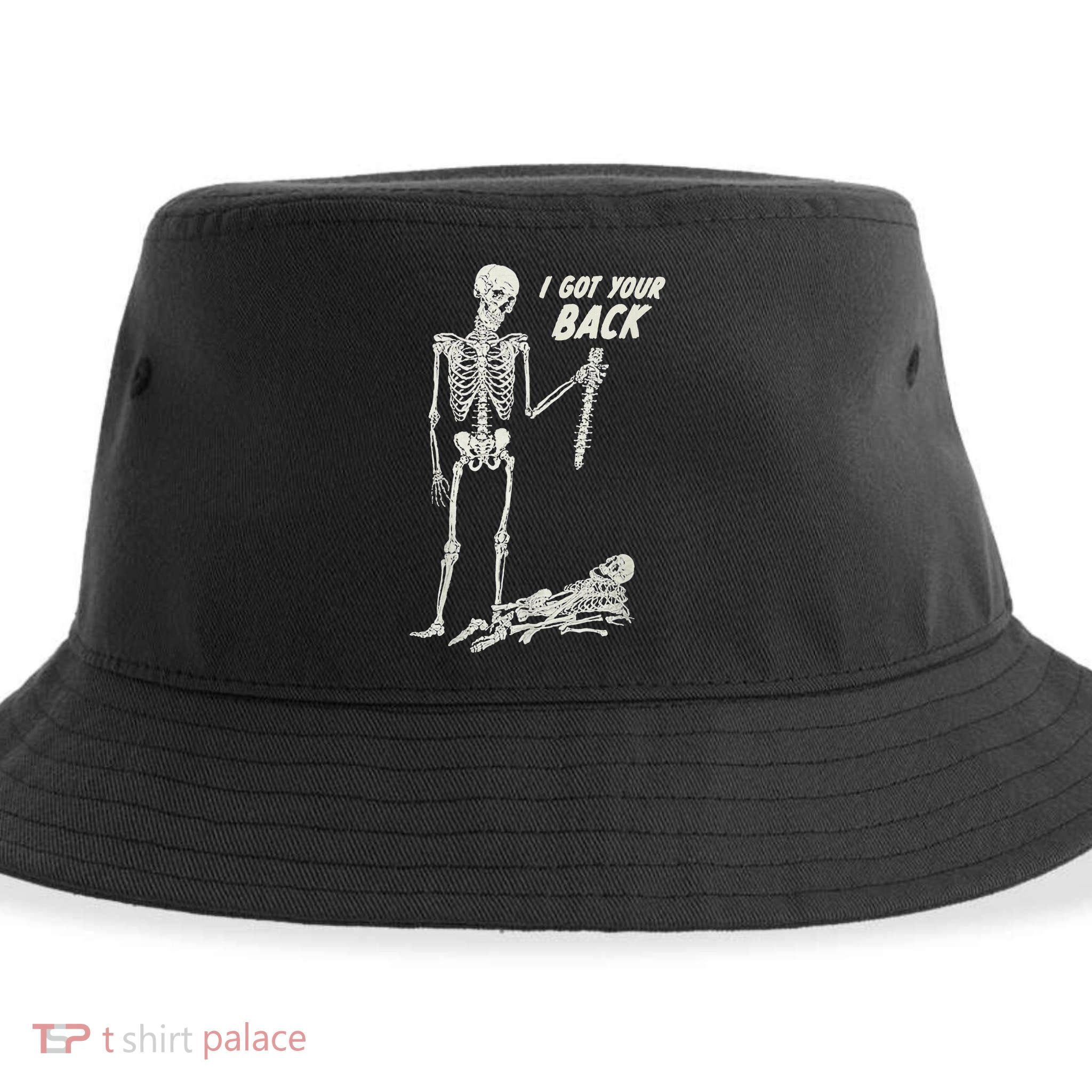 I Got Your Back Halloween Skeleton Skull Sarcastic Sustainable Bucket Hat