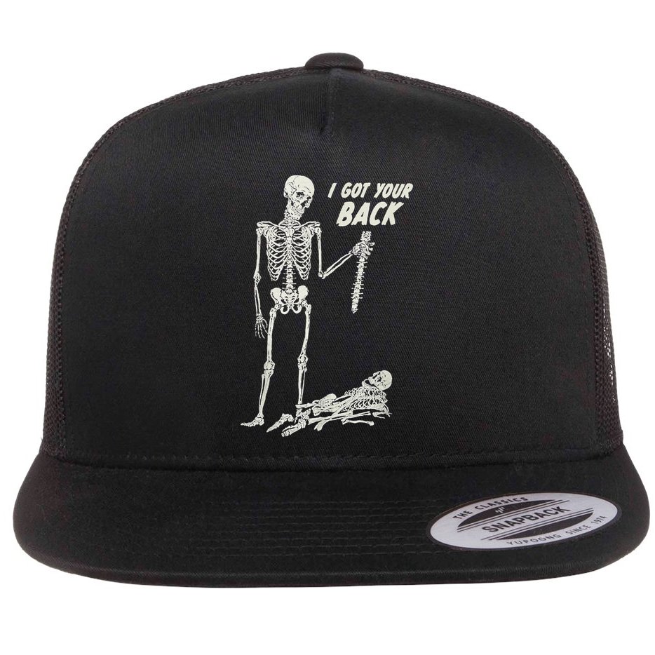 I Got Your Back Halloween Skeleton Skull Sarcastic Flat Bill Trucker Hat