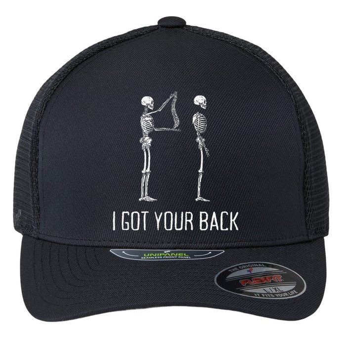 I Got Your Back Funny Skeleton Flexfit Unipanel Trucker Cap