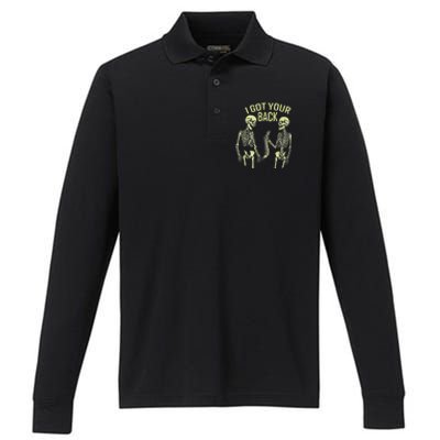 I Got Your Back Halloween Skeleton Skull Sarcastic Performance Long Sleeve Polo