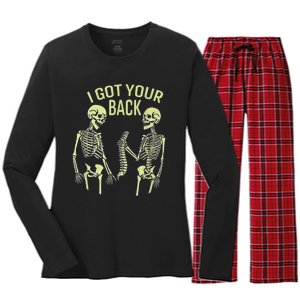 I Got Your Back Halloween Skeleton Skull Sarcastic Women's Long Sleeve Flannel Pajama Set 