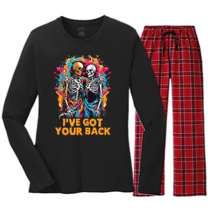 Ive Got Your Back Funny Halloween Skeletons Skull Women's Long Sleeve Flannel Pajama Set 