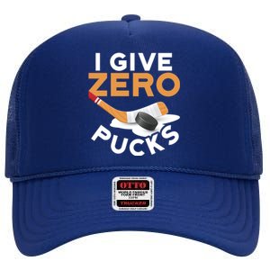 Ich Gebe Zero Pucks Hockey Gift Funny Sports Word Game Great Gift High Crown Mesh Back Trucker Hat