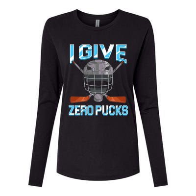 I Give Zero Pucks Pun Sarcastic Hockey Player Joke Meaningful Gift Womens Cotton Relaxed Long Sleeve T-Shirt