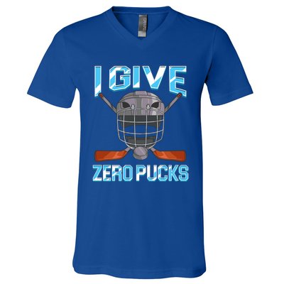 I Give Zero Pucks Pun Sarcastic Hockey Player Joke Meaningful Gift V-Neck T-Shirt