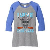 I Give Zero Pucks Pun Sarcastic Hockey Player Joke Meaningful Gift Women's Tri-Blend 3/4-Sleeve Raglan Shirt