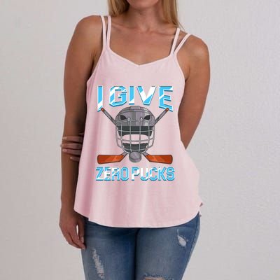 I Give Zero Pucks Pun Sarcastic Hockey Player Joke Meaningful Gift Women's Strappy Tank