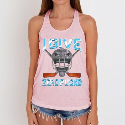 I Give Zero Pucks Pun Sarcastic Hockey Player Joke Meaningful Gift Women's Knotted Racerback Tank