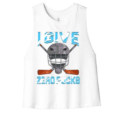 I Give Zero Pucks Pun Sarcastic Hockey Player Joke Meaningful Gift Women's Racerback Cropped Tank