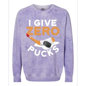 I Give Zero Pucks Hockey Design Funny Sports Pun Great Gift Colorblast Crewneck Sweatshirt