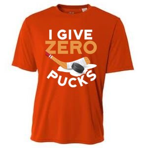 I Give Zero Pucks Hockey Design Funny Sports Pun Great Gift Cooling Performance Crew T-Shirt