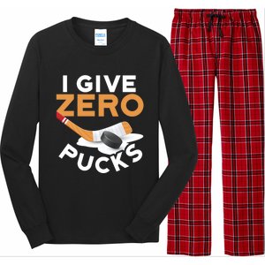 I Give Zero Pucks Hockey Design Funny Sports Pun Great Gift Long Sleeve Pajama Set