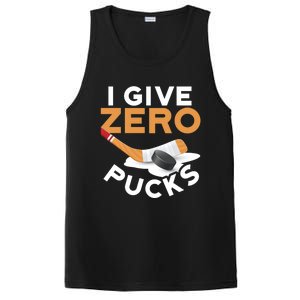 I Give Zero Pucks Hockey Design Funny Sports Pun Great Gift PosiCharge Competitor Tank