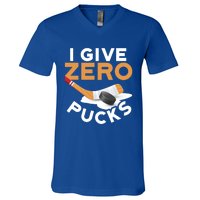 I Give Zero Pucks Hockey Design Funny Sports Pun Great Gift V-Neck T-Shirt