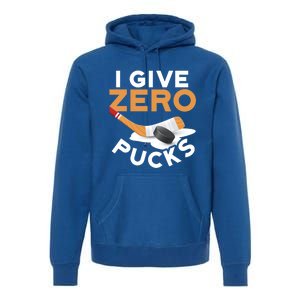 I Give Zero Pucks Hockey Design Funny Sports Pun Great Gift Premium Hoodie