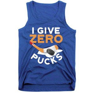 I Give Zero Pucks Hockey Design Funny Sports Pun Great Gift Tank Top