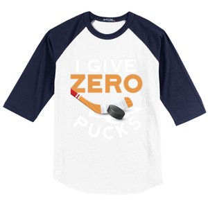 I Give Zero Pucks Hockey Design Funny Sports Pun Great Gift Baseball Sleeve Shirt