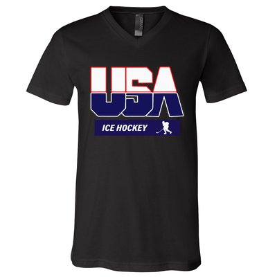 Ice Hockey 2024 Souvenir Usa Team V-Neck T-Shirt