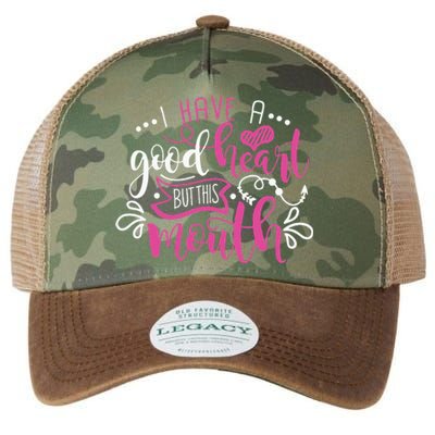 I Have A Good Heart But This Mouth Funny Outfits Legacy Tie Dye Trucker Hat