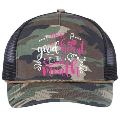 I Have A Good Heart But This Mouth Funny Outfits Retro Rope Trucker Hat Cap