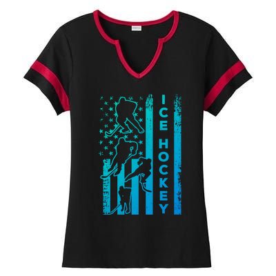 Ice Hockey America Flag I Ice Hockey Player Ice Hockey Flag Gift Ladies Halftime Notch Neck Tee