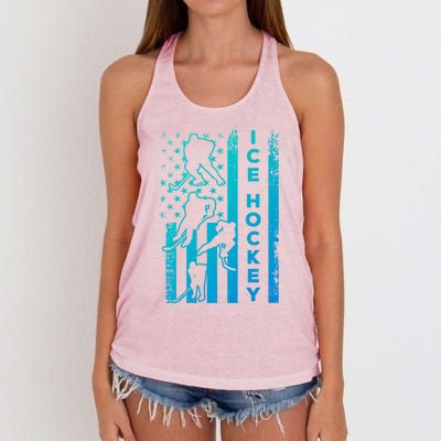 Ice Hockey America Flag I Ice Hockey Player Ice Hockey Flag Gift Women's Knotted Racerback Tank