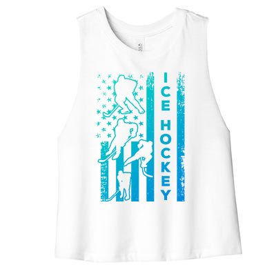 Ice Hockey America Flag I Ice Hockey Player Ice Hockey Flag Gift Women's Racerback Cropped Tank