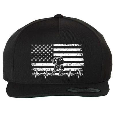 Ice Hockey American Flag Ice Hockey Player Heartbeat Rhytm Great Gift Wool Snapback Cap
