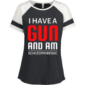 I Have A Gun And Am Schizophrenic Enza Ladies Jersey Colorblock Tee