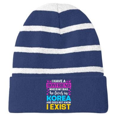 I Have A Boyfriend Who Is My Bias Kpop Lover Kdrama Korean Striped Beanie with Solid Band