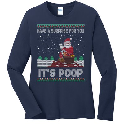 I Have A Surprise For You ItS Poop Funny Santa Xmas Gifts Ladies Long Sleeve Shirt