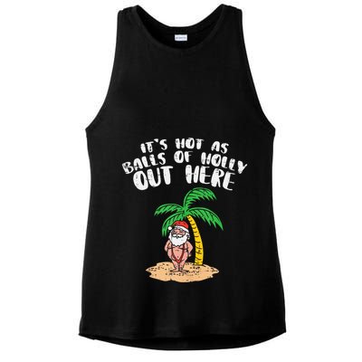 Its Hot As Balls Of Holly Santa Palm Tree Christmas In July Tank Top Ladies PosiCharge Tri-Blend Wicking Tank