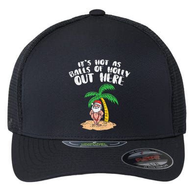 Its Hot As Balls Of Holly Santa Palm Tree Christmas In July Tank Top Flexfit Unipanel Trucker Cap