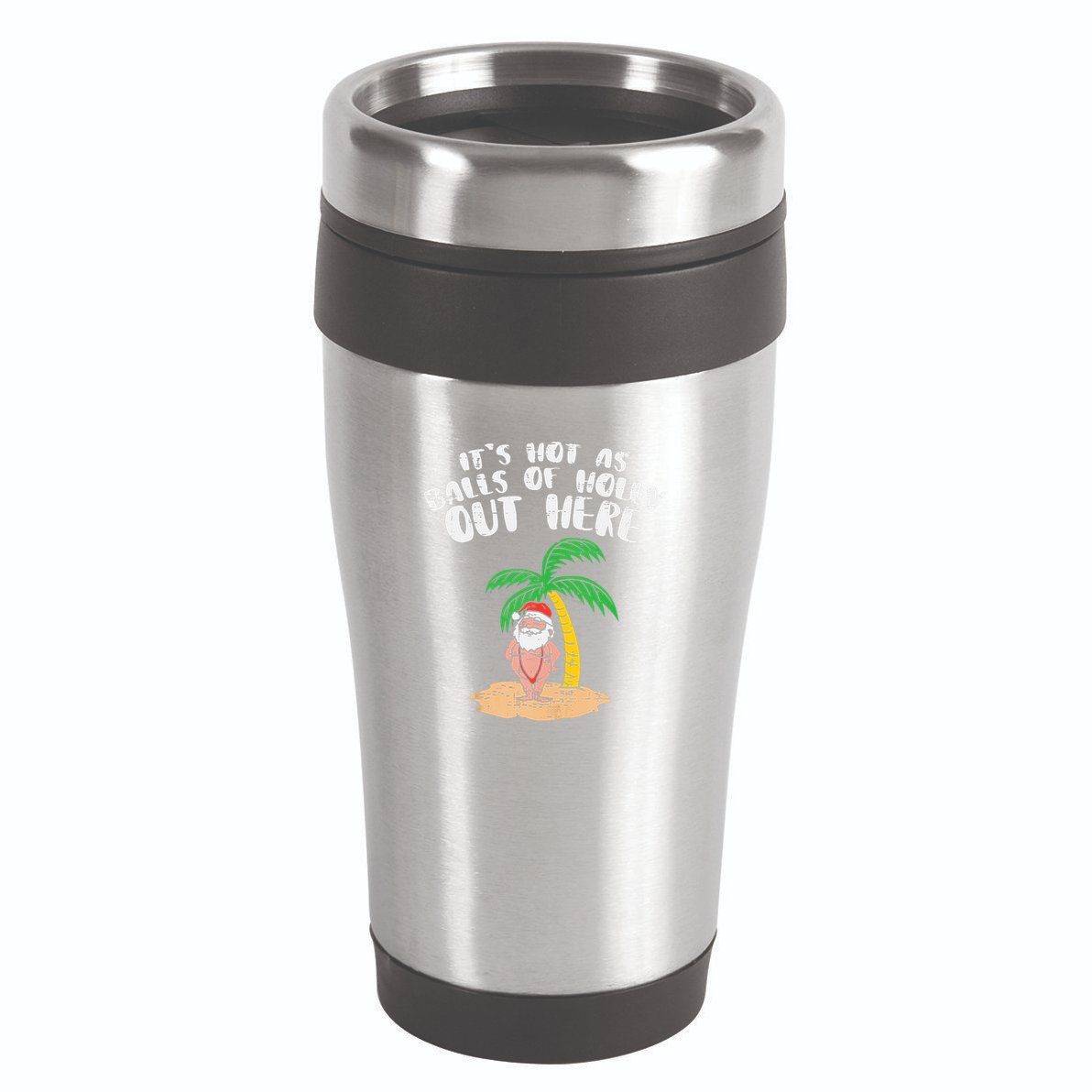 Its Hot As Balls Of Holly Santa Palm Tree Christmas In July Tank Top 16oz Travel Tumbler