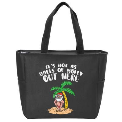 Its Hot As Balls Of Holly Santa Palm Tree Christmas In July Tank Top Zip Tote Bag
