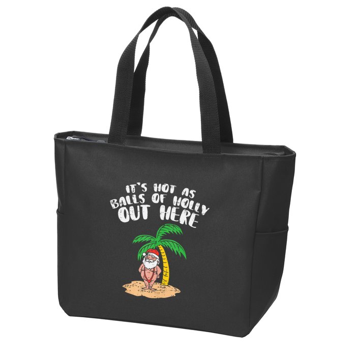Its Hot As Balls Of Holly Santa Palm Tree Christmas In July Tank Top Zip Tote Bag