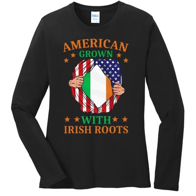 Ireland Home American Grown With Irish Roots Ladies Long Sleeve Shirt