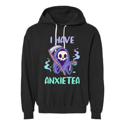 I Have Anxietea Cute Kawaii Grim Reaper With Tea Garment-Dyed Fleece Hoodie