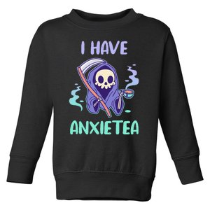 I Have Anxietea Cute Kawaii Grim Reaper With Tea Toddler Sweatshirt