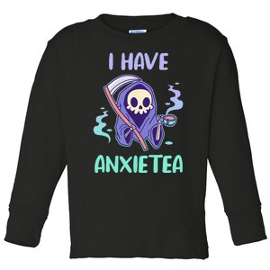 I Have Anxietea Cute Kawaii Grim Reaper With Tea Toddler Long Sleeve Shirt