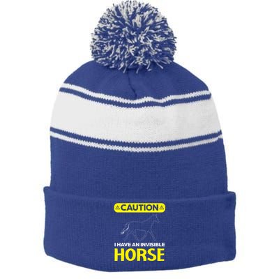 I Have An Invisible Horse Horseback Riding Equestrian Great Gift Stripe Pom Pom Beanie