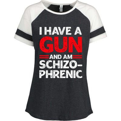 I Have A Gun And Am Schizophrenic Enza Ladies Jersey Colorblock Tee