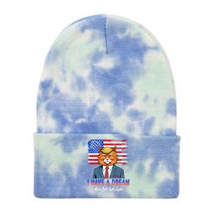 I Have A Dream Make Cats Safe Again Trump Cat Graphic 2024 Tie Dye 12in Knit Beanie