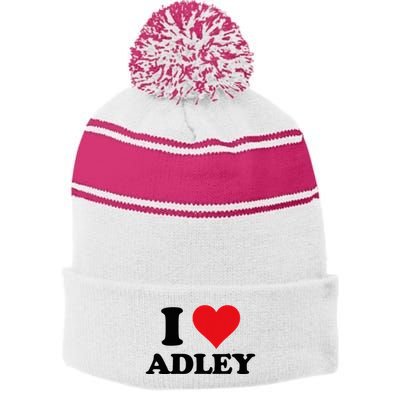 I Heart Adley First Name I Love Personalized Stuff Stripe Pom Pom Beanie