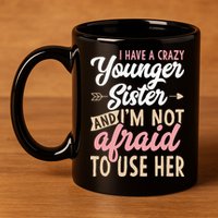 I Have A Crazy Younger Sister & I’m Not Afaid To Use Her 11oz C Handle Ceramic Mug
