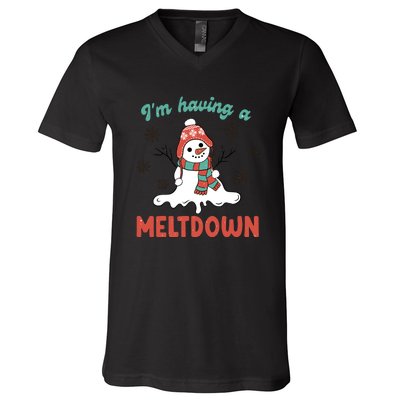 I'm Having A Meltdown Retro Christmas Snowman Gift V-Neck T-Shirt