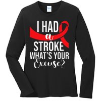 I Had A Stroke Stroke Survivor Red Awareness Ribbon Ladies Long Sleeve Shirt